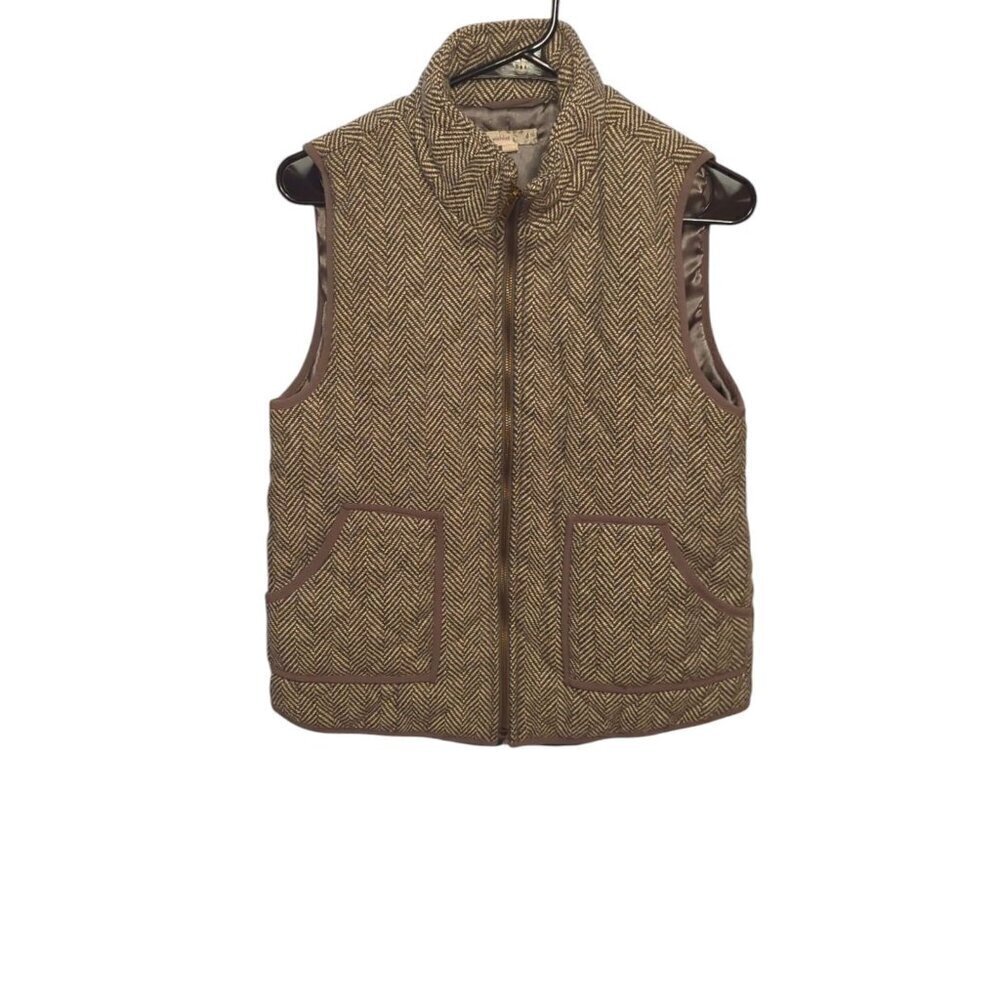 Wishlist Grey Herringbone Soft Quilted Full Zip Lined Vest Size Small